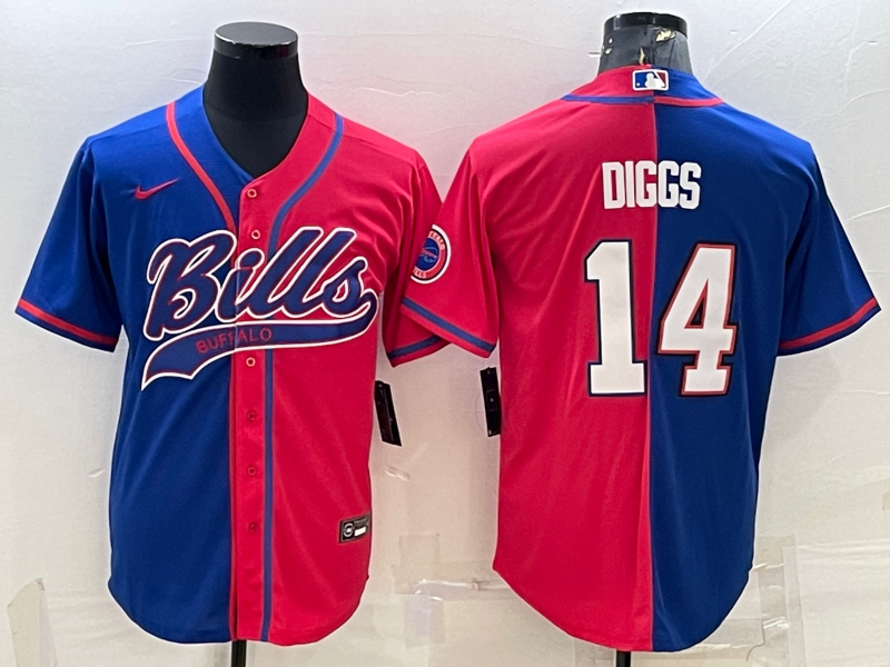 Men's Buffalo Bills #14 Stefon Diggs Royal/Red Split With Patch Cool Base Stitched Baseball Jersey Men's Buffalo Bills #14 Stefon Diggs Royal/Red Split With Patch Cool Base Stitched Baseball Jersey