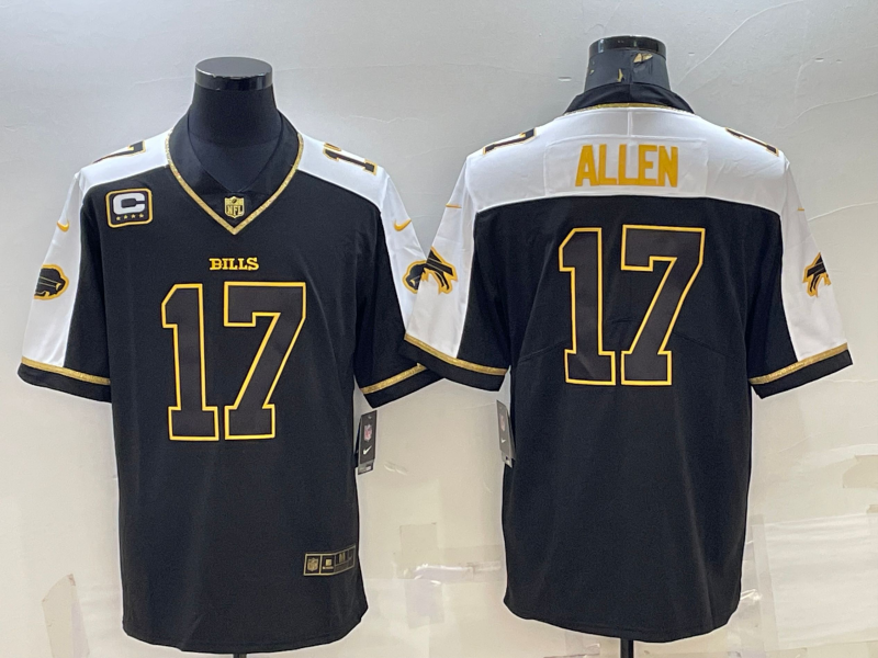 Men's Buffalo Bills #17 Josh Allen Black Gold With C Patch Thanksgiving Vapor Untouchable Limited Stitched Jersey Men's Buffalo Bills #17 Josh Allen Black Gold With C Patch Thanksgiving Vapor Untouchable Limited Stitched Jersey