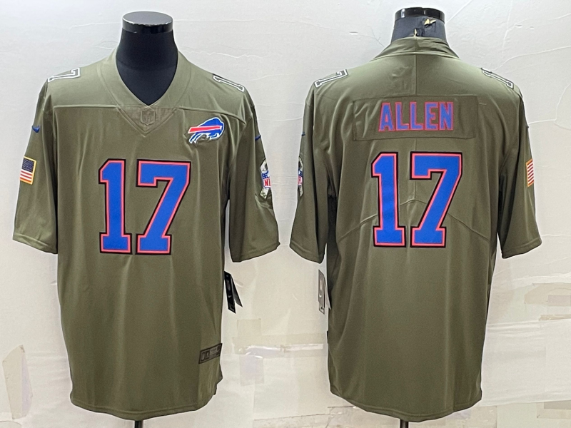 Men's Buffalo Bills #17 Josh Allen Olive Salute To Service Limited Stitched Jersey Men's Buffalo Bills #17 Josh Allen Olive Salute To Service Limited Stitched Jersey