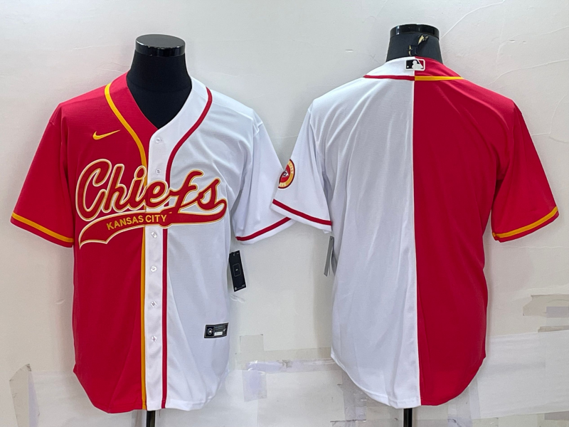Men's Kansas City Chiefs Blank Red/White Split With Patch Cool Base Stitched Baseball Jersey Men's Kansas City Chiefs Blank Red/White Split With Patch Cool Base Stitched Baseball Jersey