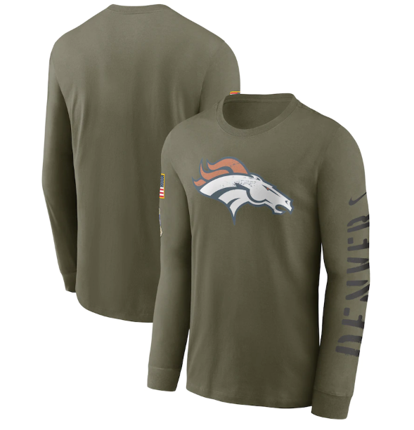 Men's Denver Broncos Olive 2022 Salute to Service Long Sleeve T-Shirt Men's Denver Broncos Olive 2022 Salute to Service Long Sleeve T-Shirt