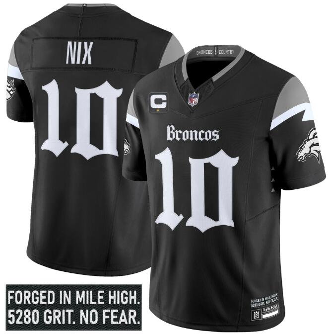Men's Denver Broncos Active Player Custom Black 2025 F.U.S.E. With 1-Star C Patch 'Gothic Mile High Shadows Edition' Vapor Limited Stitched Football Jersey