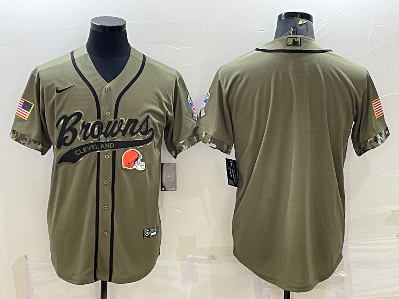 Men's Cleveland Browns Blank Olive 2022 Salute To Service Cool Base Stitched Baseball Jersey Men's Cleveland Browns Blank Olive 2022 Salute To Service Cool Base Stitched Baseball Jersey
