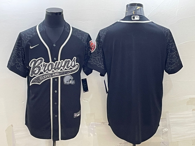 Men's Cleveland Browns Blank Black Reflective With Patch Cool Base Stitched Baseball Jersey Men's Cleveland Browns Blank Black Reflective With Patch Cool Base Stitched Baseball Jersey