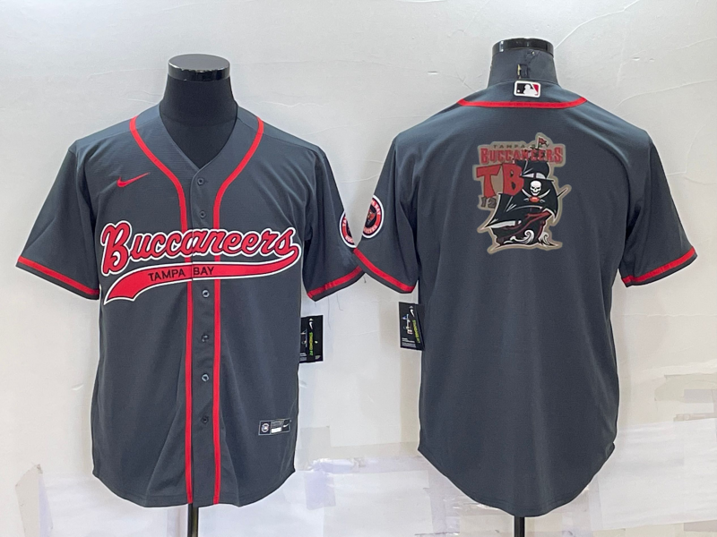 Men's Tampa Bay Buccaneers Grey Team Big Logo With Patch Cool Base Stitched Baseball Jersey Men's Tampa Bay Buccaneers Grey Team Big Logo With Patch Cool Base Stitched Baseball Jersey
