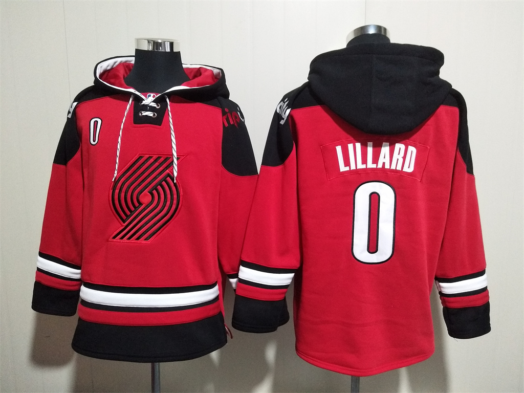 Men's Portland Trail Blazers #0 Damian Lillard Red Lace-Up Pullover Hoodie