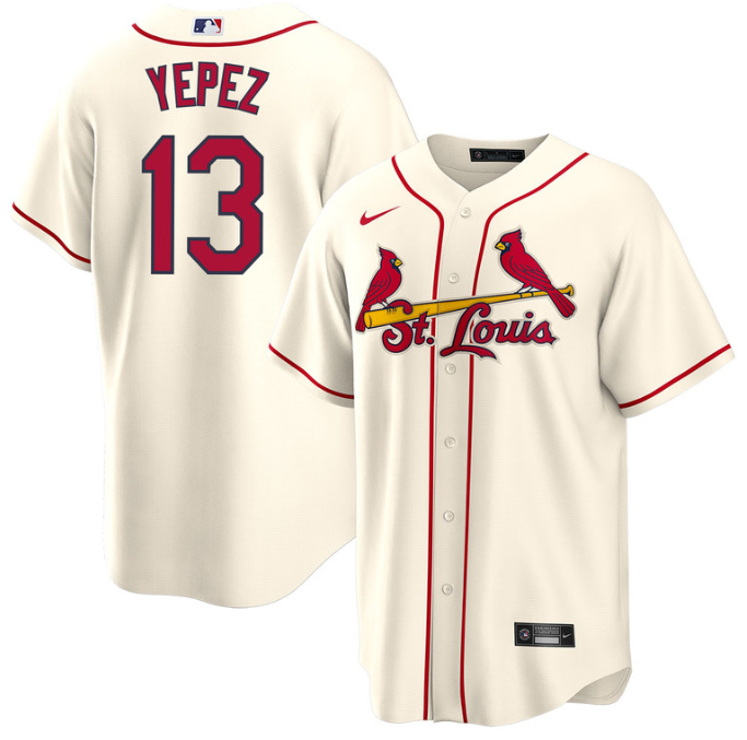 Men's St. Louis Cardinals #13 Juan Yepez Cream Cool Base Stitched Jersey Men's St. Louis Cardinals #13 Juan Yepez Cream Cool Base Stitched Jersey