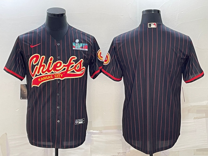 Men's Kansas City Chiefs Blank Black With Super Bowl LVII Patch Cool Base Stitched Baseball Jersey Men's Kansas City Chiefs Blank Black With Super Bowl LVII Patch Cool Base Stitched Baseball Jersey