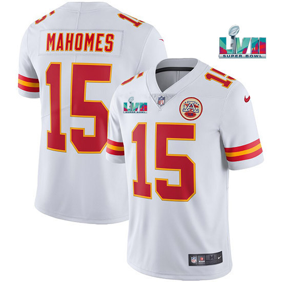 Men’s Kansas City Chiefs #15 Patrick Mahomes White Super Bowl LVII Patch Vapor Untouchable Limited Stitched Jersey Men’s Kansas City Chiefs #15 Patrick Mahomes White Super Bowl LVII Patch Vapor Untouchable Limited Stitched Jersey