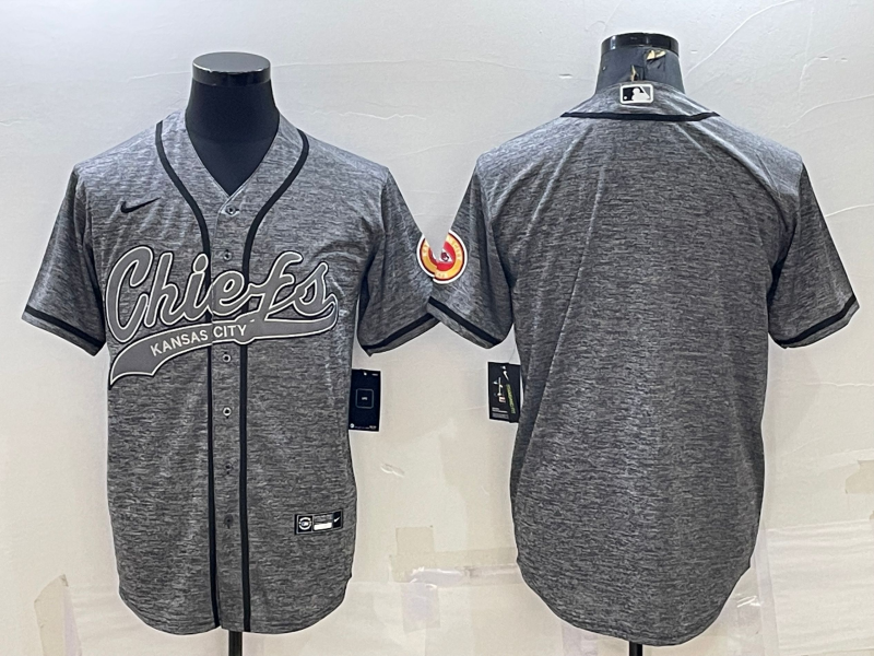 Men's Kansas City Chiefs Blank Grey With Patch Cool Base Stitched Baseball Jersey Men's Kansas City Chiefs Blank Grey With Patch Cool Base Stitched Baseball Jersey