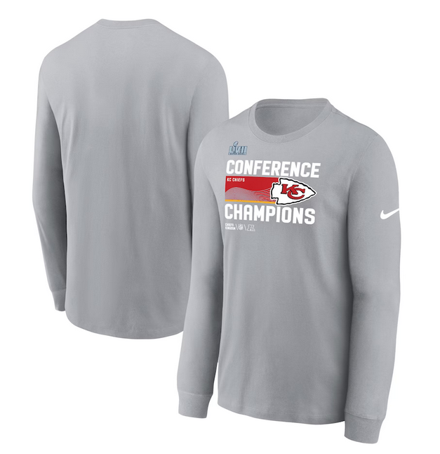 Men's Kansas City Chiefs Gray 2022 AFC Champions Locker Room Trophy Collection Long Sleeve T-Shirt Men's Kansas City Chiefs Gray 2022 AFC Champions Locker Room Trophy Collection Long Sleeve T-Shirt