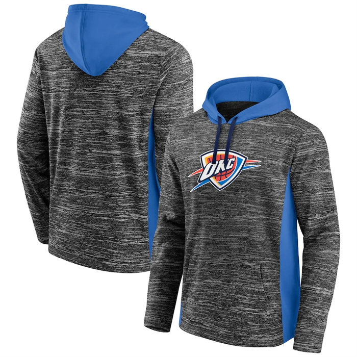 Men's Oklahoma City Thunder Heathered Charcoal Blue Instant Replay Color Block Pullover Hoodie Men's Oklahoma City Thunder Heathered Charcoal Blue Instant Replay Color Block Pullover Hoodie