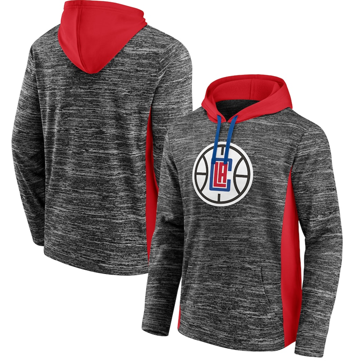 Men's Los Angeles Clippers Heathered Charcoal Red Instant Replay Color Block Pullover Hoodie Men's Los Angeles Clippers Heathered Charcoal Red Instant Replay Color Block Pullover Hoodie
