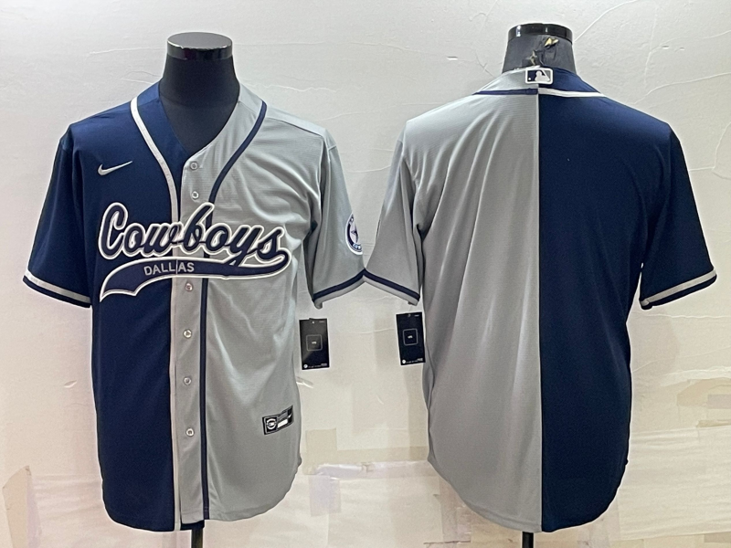 Men's Dallas Cowboys #11 Micah Parsons Navy/Grey Split With Patch Cool Base Stitched Baseball Jersey