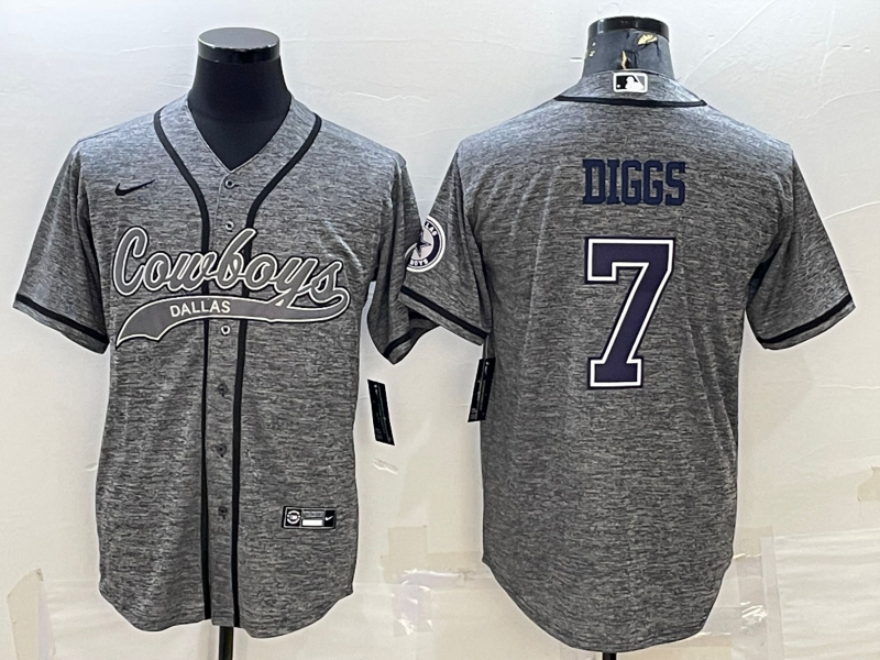 Men's Dallas Cowboys #7 Trevon Diggs Grey With Patch Cool Base Stitched Baseball Jersey Men's Dallas Cowboys #7 Trevon Diggs Grey With Patch Cool Base Stitched Baseball Jersey