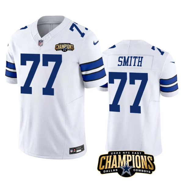 Men's Dallas Cowboys #77 Tyron Smith White 2023 F.U.S.E. NFC East Champions Patch Stitched Football Jersey Men's Dallas Cowboys #77 Tyron Smith White 2023 F.U.S.E. NFC East Champions Patch Stitched Football Jersey
