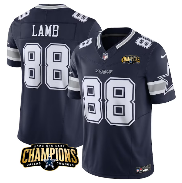 Men's Dallas Cowboys #88 CeeDee Lamb Navy 2023 F.U.S.E. NFC East Champions Patch Stitched Football Jersey Men's Dallas Cowboys #88 CeeDee Lamb Navy 2023 F.U.S.E. NFC East Champions Patch Stitched Football Jersey