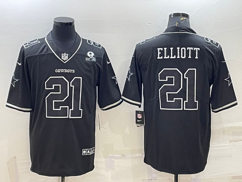Men's Dallas Cowboys #21 Ezekiel Elliott Black With 1960 Patch Limited Stitched Football Jersey Men's Dallas Cowboys #21 Ezekiel Elliott Black With 1960 Patch Limited Stitched Football Jersey