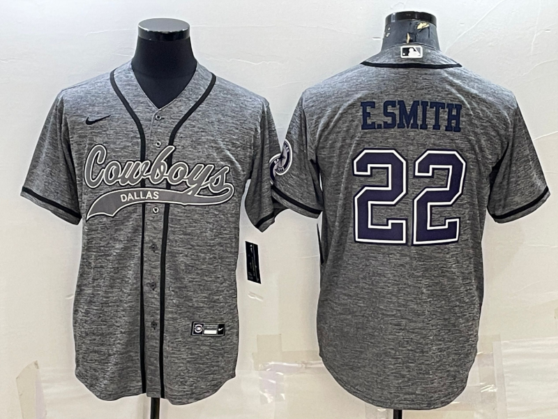 Men's Dallas Cowboys #22 Emmitt Smith Grey With Patch Cool Base Stitched Baseball Jersey Men's Dallas Cowboys #22 Emmitt Smith Grey With Patch Cool Base Stitched Baseball Jersey