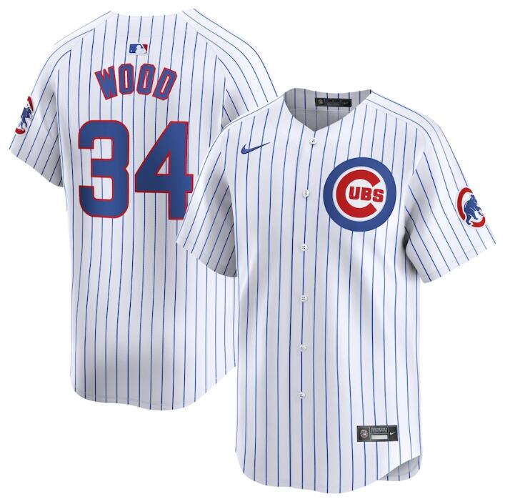 Men's Chicago Cubs #34 Kerry Wood White 2024 Home Limited Stitched Baseball Jersey Men's Chicago Cubs #34 Kerry Wood White 2024 Home Limited Stitched Baseball Jersey