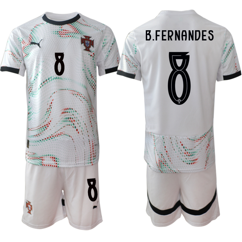 Men's Portugal Team #8 B.Fernandes 2025 White Away Soccer Jersey Suit Men's Portugal Team #8 B.Fernandes 2025 White Away Soccer Jersey Suit