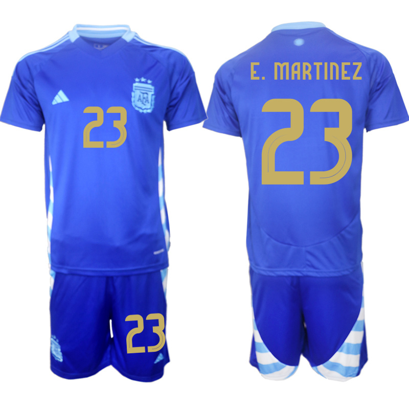 Men's Argentina #23 Emiliano Martínez Blue 2024-25 Away SoccerJersey Suit Men's Argentina #23 Emiliano Martínez Blue 2024-25 Away SoccerJersey Suit
