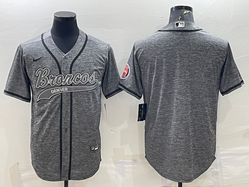 Men's Denver Broncos Blank Grey With Patch Cool Base Stitched Baseball Jersey Men's Denver Broncos Blank Grey With Patch Cool Base Stitched Baseball Jersey