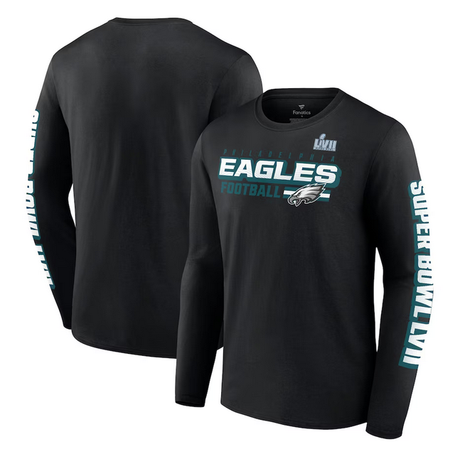 Men's Philadelphia Eagles Black Super Bowl LVII Star Trail Long Sleeve T-Shirt Men's Philadelphia Eagles Black Super Bowl LVII Star Trail Long Sleeve T-Shirt