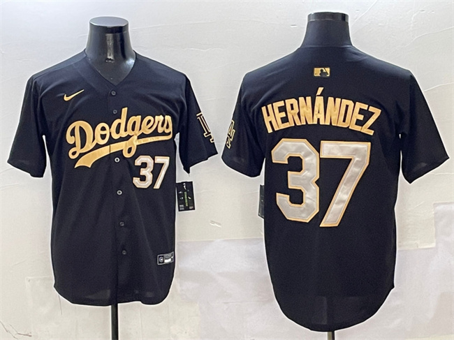 Men's Los Angeles Dodgers #37 Teoscar Hernández Black/Gold Limited Stitched Baseball Jersey