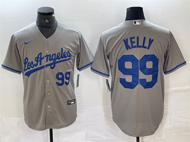 Men's Los Angeles Dodgers #99 Joe Kelly Grey Cool Base Limited Stitched Baseball Jersey Men's Los Angeles Dodgers #99 Joe Kelly Grey Cool Base Limited Stitched Baseball Jersey