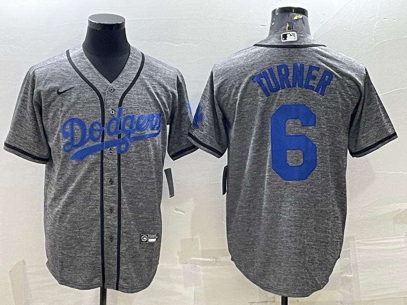 Men's Los Angeles Dodgers #6 Trea Turner Grey Cool Base Stitched Jersey Men's Los Angeles Dodgers #6 Trea Turner Grey Cool Base Stitched Jersey