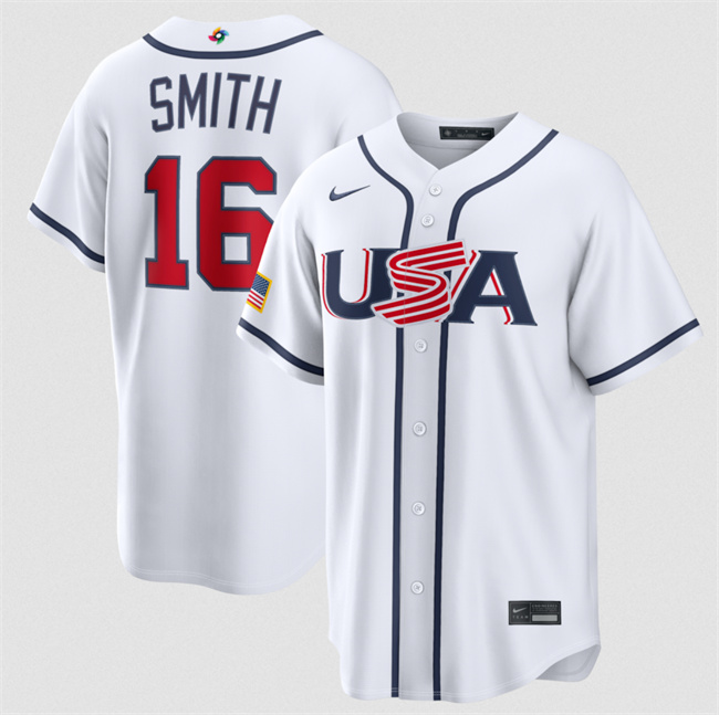 Men's USA Baseball #16 Will Smith White 2026 World Baseball Classic Home Stadium Stitched Jersey Men's USA Baseball #16 Will Smith White 2026 World Baseball Classic Home Stadium Stitched Jersey
