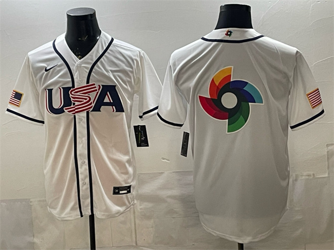 Men's USA Baseball Team Big Logo White 2026 World Baseball Classic Home Stadium Stitched Jersey Men's USA Baseball Team Big Logo White 2026 World Baseball Classic Home Stadium Stitched Jersey