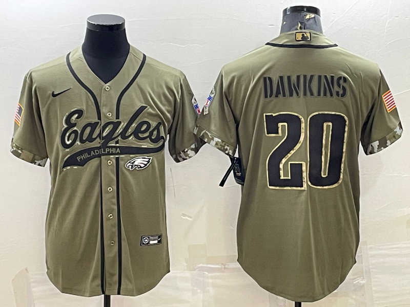 Men's Philadelphia Eagles #20 Brian Dawkins Olive 2022 Salute To Service Cool Base Stitched Baseball Jersey Men's Philadelphia Eagles #20 Brian Dawkins Olive 2022 Salute To Service Cool Base Stitched Baseball Jersey