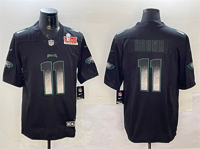 Men's Philadelphia Eagles #11 A. J. Brown Black 2025 Super Bowl LIX Patch Smoke Fashion Vapor Untouchable Limited Stitched Football Jersey Men's Philadelphia Eagles #11 A. J. Brown Black 2025 Super Bowl LIX Patch Smoke Fashion Vapor Untouchable Limited Stitched Football Jersey