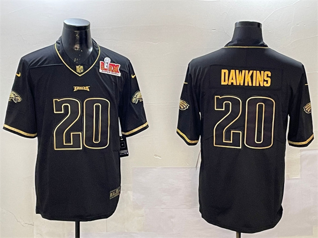 Men's Philadelphia Eagles #20 Brian Dawkins Black/Gold 2025 Super Bowl LIX Patch Salute To Service Vapor Untouchable Limited Stitched Football Jersey