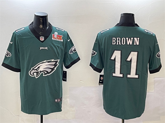 Men's Philadelphia Eagles #11 A. J. Brown Green 2025 Super Bowl LIX Patch Team Big Logo Vapor Untouchable Limited Stitched Football Jersey Men's Philadelphia Eagles #11 A. J. Brown Green 2025 Super Bowl LIX Patch Team Big Logo Vapor Untouchable Limited Stitched Football Jersey
