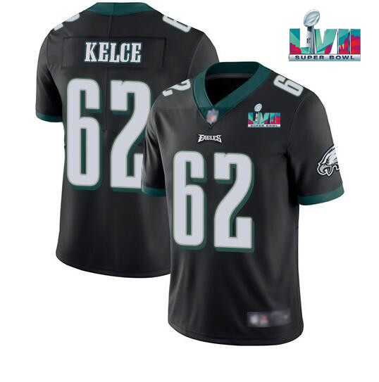 Men's Philadelphia Eagles #62 Jason Kelce Black Super Bowl LVII Patch Vapor Untouchable Limited Stitched Jersey Men's Philadelphia Eagles #62 Jason Kelce Black Super Bowl LVII Patch Vapor Untouchable Limited Stitched Jersey