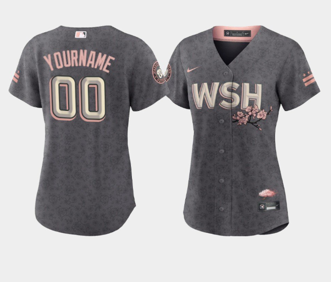 Men's Washington Nationals Customized 2022 Grey City Connect Cherry Blossom Stitched Baseball Jersey