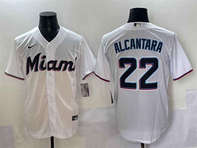 Men's Miami Marlins #22 Sandy Alcantara White Cool Base Stitched Jersey Men's Miami Marlins #22 Sandy Alcantara White Cool Base Stitched Jersey