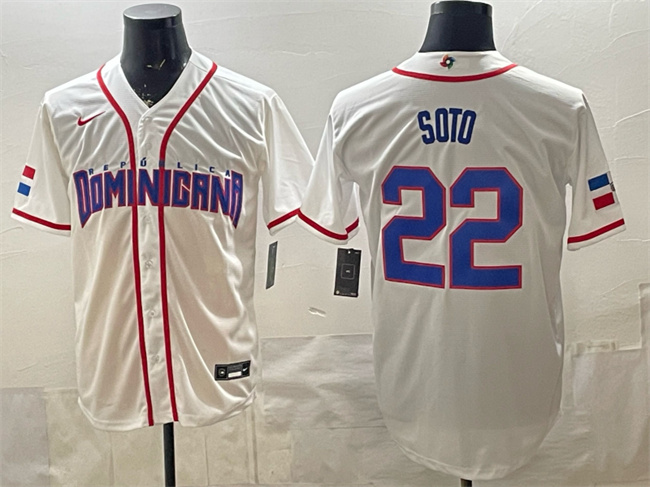 Men's Dominican Republic Baseball #22 Juan Soto White 2026 World Baseball Classic Home Stadium Stitched Jersey Men's Dominican Republic Baseball #22 Juan Soto White 2026 World Baseball Classic Home Stadium Stitched Jersey