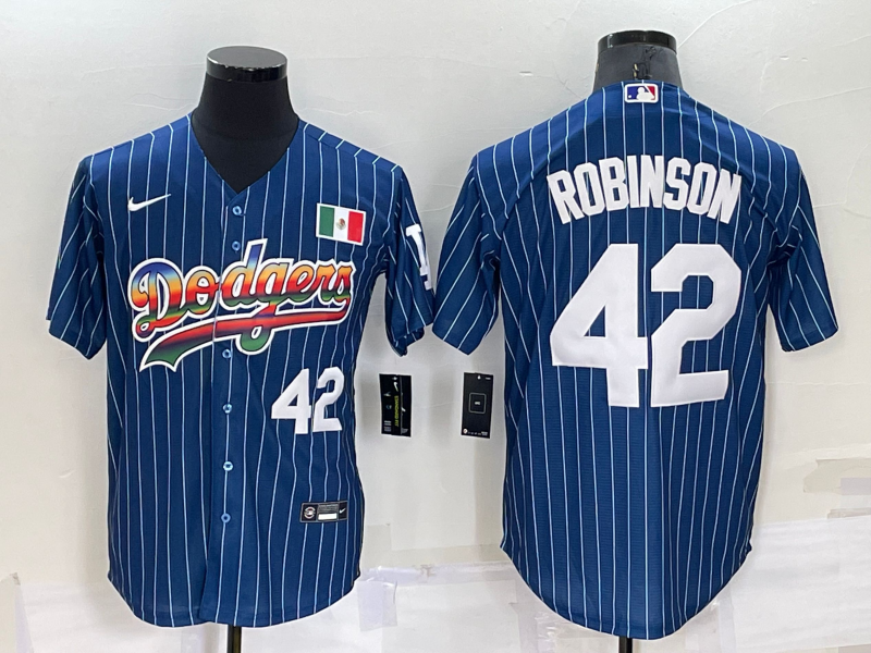 Men's Los Angeles Dodgers #42 Jackie Robinson Navy Mexico Rainbow Cool Base Stitched Baseball Jersey Men's Los Angeles Dodgers #42 Jackie Robinson Navy Mexico Rainbow Cool Base Stitched Baseball Jersey