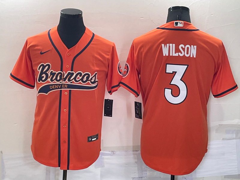 Men's Denver Broncos #3 Russell Wilson Orange Cool Base Stitched Baseball Jersey Men's Denver Broncos #3 Russell Wilson Orange Cool Base Stitched Baseball Jersey