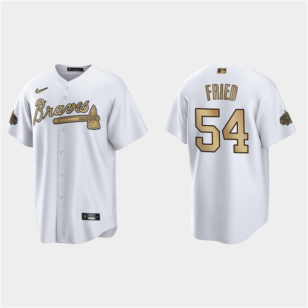 Men's Atlanta Braves #54 Max Fried 2022 All-Star White Cool Base Stitched Baseball Jersey Men's Atlanta Braves #54 Max Fried 2022 All-Star White Cool Base Stitched Baseball Jersey