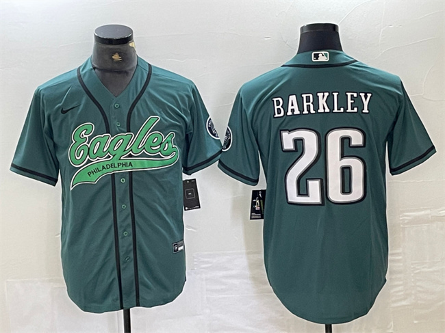 Men's Philadelphia Eagles #26 Saquon Barkley Green Cool Base Stitched Baseball Jersey Men's Philadelphia Eagles #26 Saquon Barkley Green Cool Base Stitched Baseball Jersey
