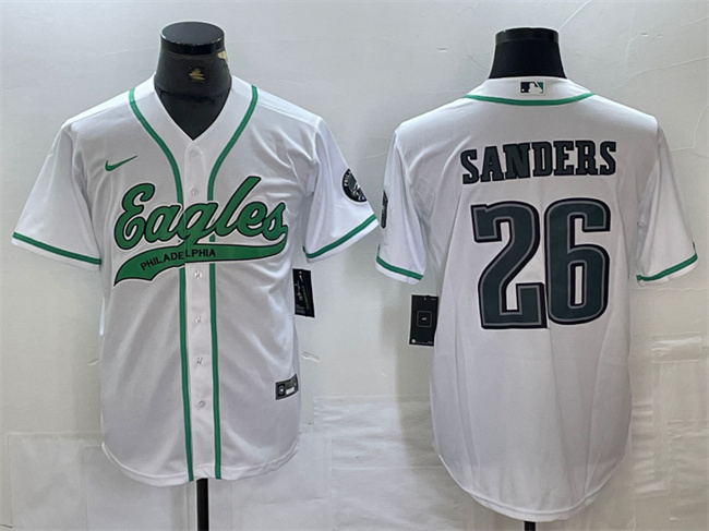 Men's Philadelphia Eagles #26 Saquon Barkley White Cool Base Stitched Baseball Jersey Men's Philadelphia Eagles #26 Saquon Barkley White Cool Base Stitched Baseball Jersey