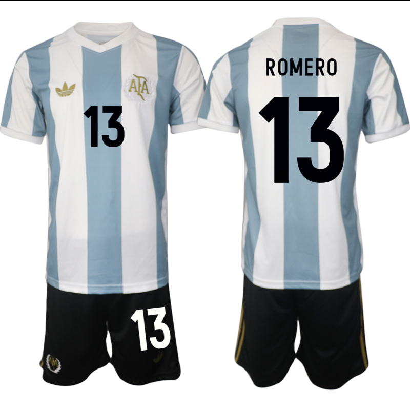 Men's Argentina #13 Cristian Romero White/Blue 2024/25 50th Anniversary Home Soccer Jersey Suit Men's Argentina #13 Cristian Romero White/Blue 2024/25 50th Anniversary Home Soccer Jersey Suit