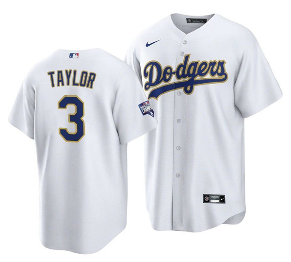 Men's Los Angeles Dodgers #3 Chris Taylor White Gold Championship Cool Base Stitched Baseball Jersey Men's Los Angeles Dodgers #3 Chris Taylor White Gold Championship Cool Base Stitched Baseball Jersey