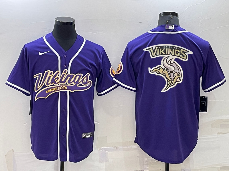 Men's Minnesota Vikings Purple Team Big Logo With Patch Cool Base Stitched Baseball Jersey Men's Minnesota Vikings Purple Team Big Logo With Patch Cool Base Stitched Baseball Jersey