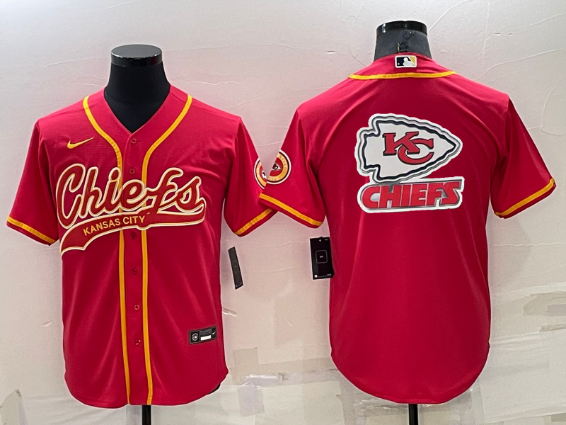 Men's Kansas City Chiefs Red Team Big Logo With Patch Cool Base Stitched Baseball Jersey Men's Kansas City Chiefs Red Team Big Logo With Patch Cool Base Stitched Baseball Jersey
